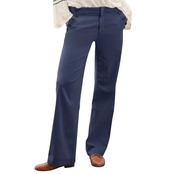 Sundance Black Coastal Cove Buttons Pockets Wide Leg Linen Sailor Pants Size 8 - Picture 3 of 12